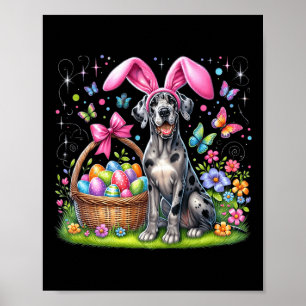 Cute Bunny Great dane Hund Påskägg Basket Easte Poster