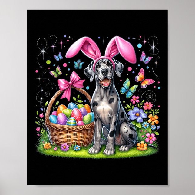 Cute Bunny Great dane Hund Påskägg Basket Easte Poster (Framsidan)