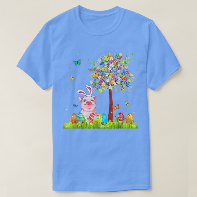 Cute Bunny Gris Påskägg Träd Påsk T Shirt (Design framsida)
