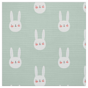 Cute Bunny Grönt White Rabbit Tyg