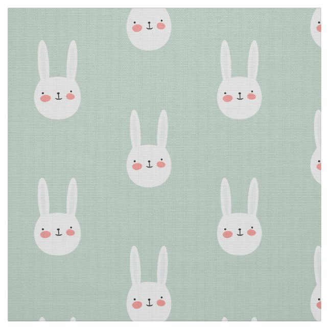 Cute Bunny Grönt White Rabbit Tyg (Provkarta)