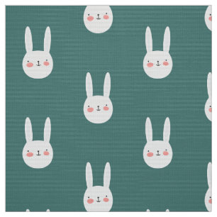Cute Bunny Grönt White Rabbit Tyg