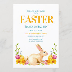 Cute Bunny Gula blommor Påsk Brunch Egg Hunt Inbjudningar