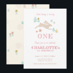Cute Bunny Gult Blommigt Kid Girl First Birthday Inbjudningar<br><div class="desc">Storlek: 5 tum x 7 tum</div>