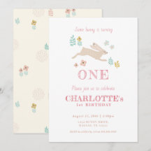 Cute Bunny Gult Blommigt Kid Girl First Birthday