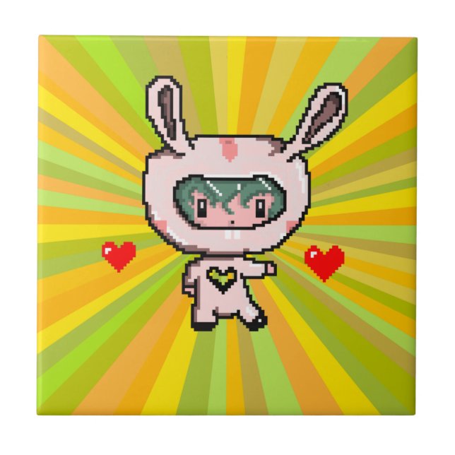 Cute Bunny-gult med 8 bitars bildskärmsskärpa Kakelplatta (Framsidan)