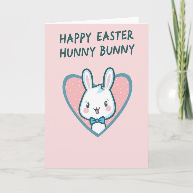 Cute Bunny Heart Greeting Card Kort (Framsida)