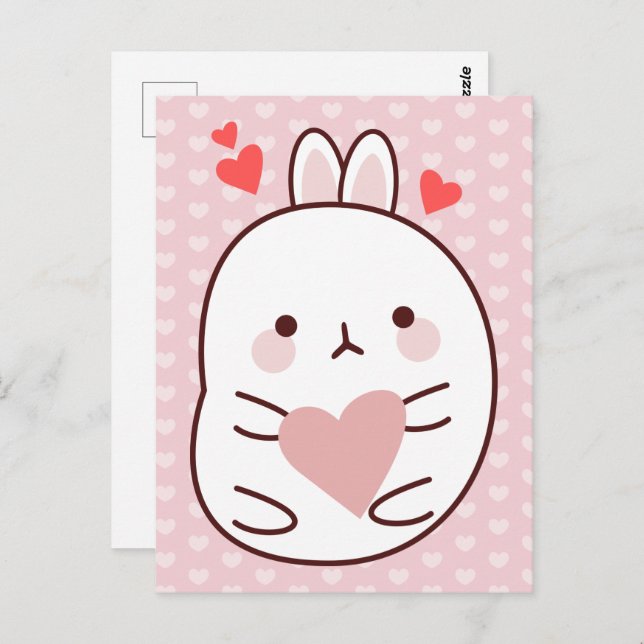 Cute Bunny Heart Vykort (Fram/baksida)