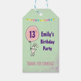 Cute Bunny Holding a Balloon Birthday Tack Presentetikett