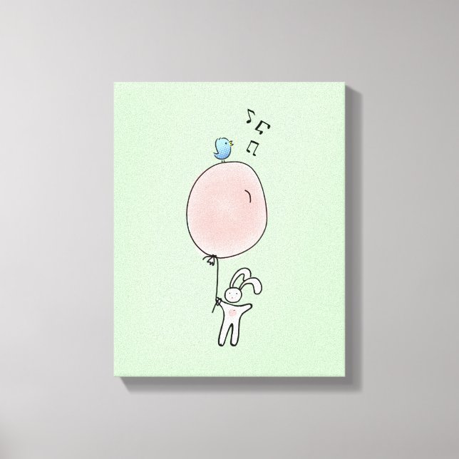 Cute Bunny Holding a Balloon Canvastryck (Framsida)