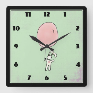 Cute Bunny Holding a Balloon Fyrkantig Klocka