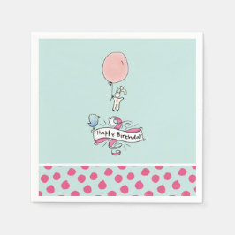 Cute Bunny Holding a Balloon Grattis på födelsedag Pappersservett