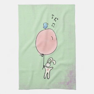 Cute Bunny Holding a Balloon Kökshandduk