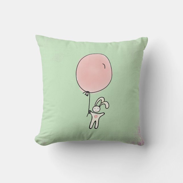 Cute Bunny Holding a Balloon Kudde (Framsida)