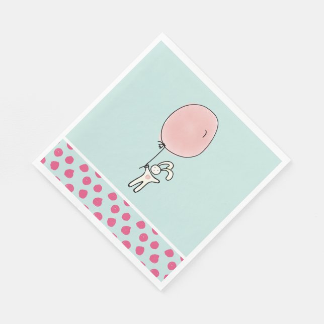Cute Bunny Holding a Balloon Pappersservett (Hörn)