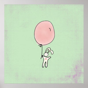 Cute Bunny Holding a Balloon Poster