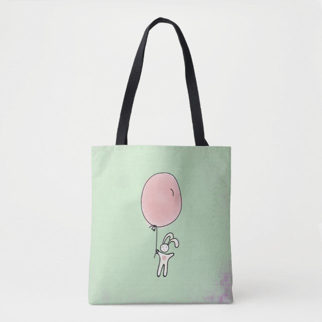 Cute Bunny Holding a Balloon Tygkasse (Framsida)