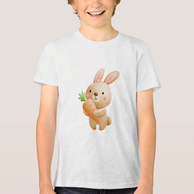 Cute Bunny Holding Carrot Illustration T Shirt (Framsida)
