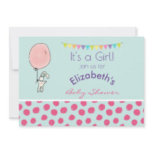 Cute Bunny Holding en ballonbabyskor Inbjudan