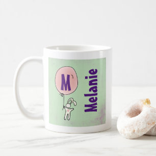 Cute Bunny Holding en Balloon Monogram Kaffemugg