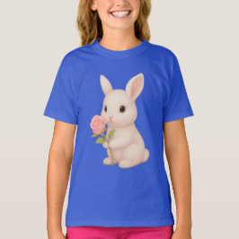 Cute Bunny Holding Flower Girls' T-Shirt