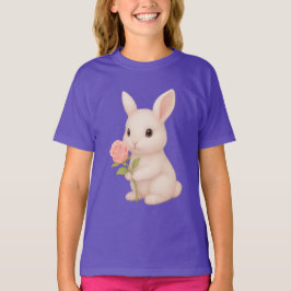 Cute Bunny Holding Flower Girls' T-Shirt