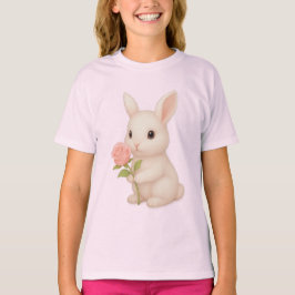 Cute Bunny Holding Flower Girls' T-Shirt