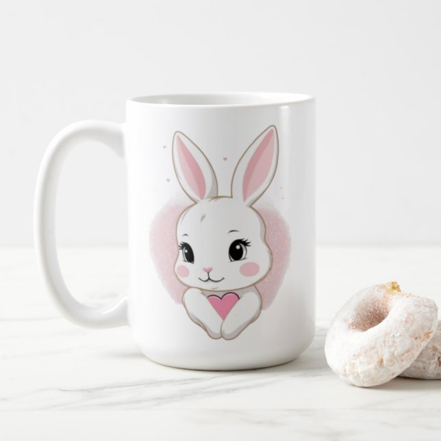 Cute Bunny Holding Heart | Romantic Design Kaffemugg (Med munk)
