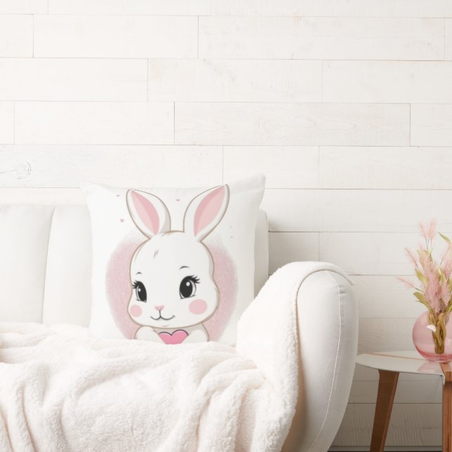 Cute Bunny Holding Heart | Romantic Design Kudde (Soffa)
