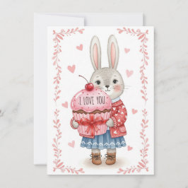 Cute Bunny Holding Pink Cupcake Julkort