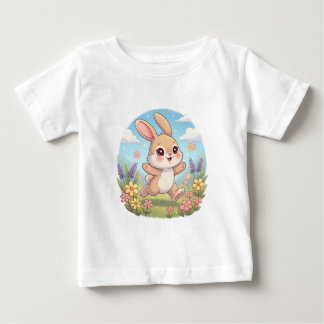 Cute Bunny Hopping i Flower Fält T Shirt