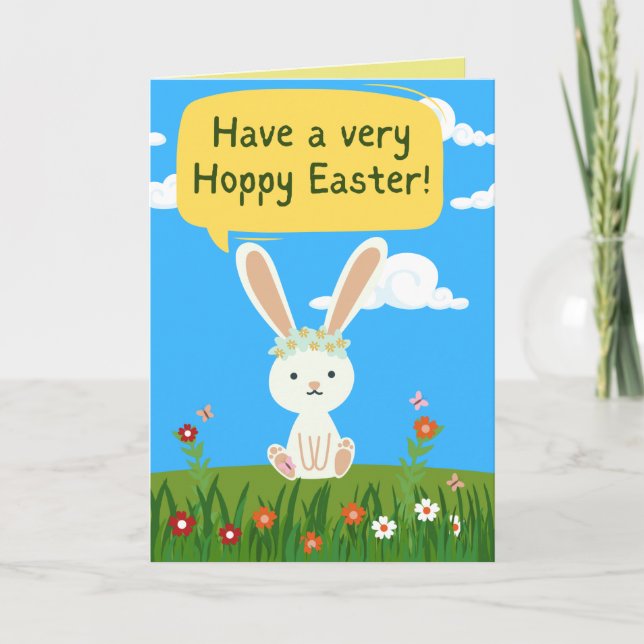 Cute Bunny Hoppy Påsk Card Tack Kort (Framsida)