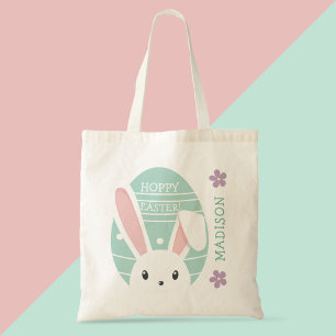 Cute Bunny Hoppy-Påskägget jagar Personlig Namn Tygkasse
