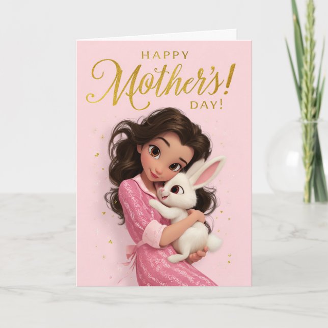 Cute Bunny Hug Mother’s Day Card Kort (Framsida)