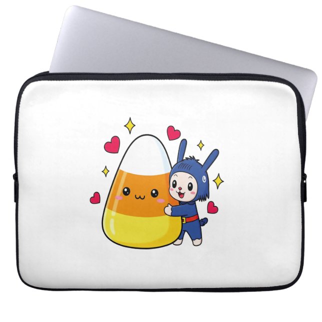 Cute Bunny Hugger Candy corn Laptop Fodral (Framsidan)