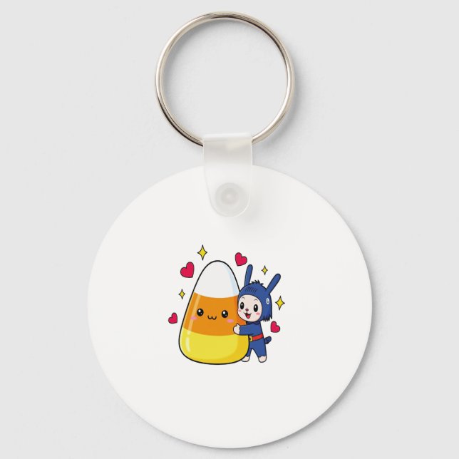 Cute Bunny Hugger Candy corn Nyckelring (Framsida)