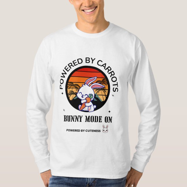 Cute Bunny Hugging Carrot Retro Sunset T-Shirt  (Framsida)