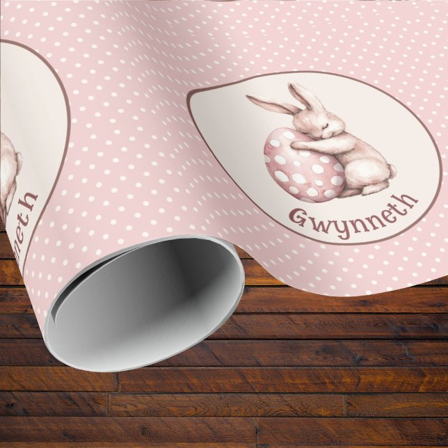 Cute Bunny Hugging Polka Dot Egg Monogram Presentpapper (Skapare uppladdad)