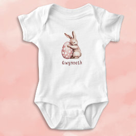 Cute Bunny Hugging Polka Dot Egg Monogram T Shirt