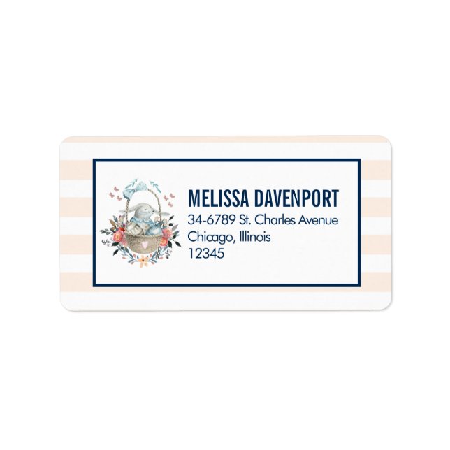 Cute Bunny i basket med äggen och Söt Flowers Adressetikett (Framsidan)