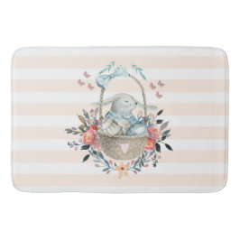 Cute Bunny i basket med äggen och Söt Flowers Badrumsmatta