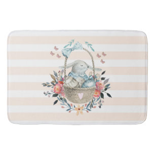 Cute Bunny i basket med äggen och Söt Flowers Badrumsmatta