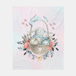 Cute Bunny i basket med äggen och Söt Flowers Fleecefilt