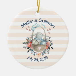 Cute Bunny i basket med äggen och Söt Flowers Julgransprydnad Keramik