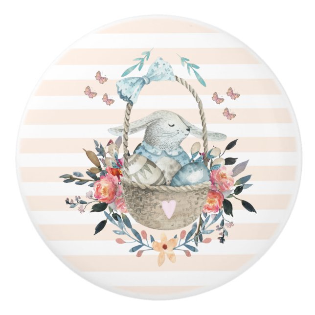 Cute Bunny i basket med äggen och Söt Flowers Knopp (Framsidan)