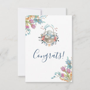 Cute Bunny i basket med äggen och Söt Flowers Kort