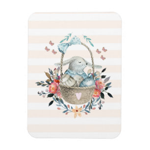 Cute Bunny i basket med äggen och Söt Flowers Magnet