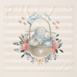 Cute Bunny i basket med äggen och Söt Flowers Sjal<br><div class="desc">Cute Chiffon scarf. Persikofärgad och vit stripe mönster. En digital illustration med vattenfärger. En charmig kanin med blå klänning sitta i basket omgiven av hennes ägg. Smör fladder runt basket som är dekorerat med en finare-blombukett.</div>