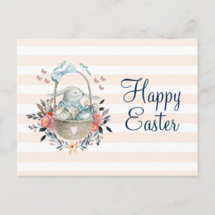 Cute Bunny i Basket & Söt Blommigt Glad påsk Helg Vykort
