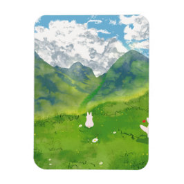 Cute Bunny i bergsvy Magnet
